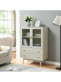 Aparador Vitrina para Salon con 2 Puertas de Cristal, 2 Cajones y Estante Interior Beige