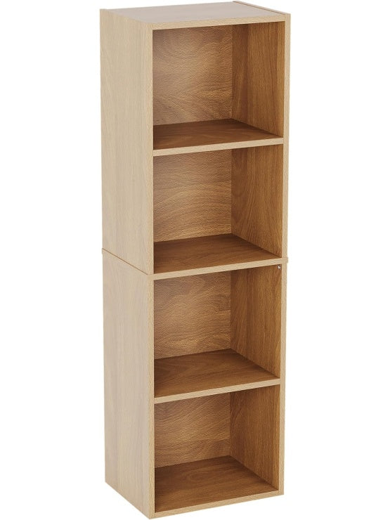 Libreria Modular de Cuatro Niveles con Cubos de Almacenamiento en Acabado Roble