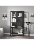 Vitrina Alta con 2 Puertas de Cristal y Compartimentos Cerrados para Almacenamiento Interior