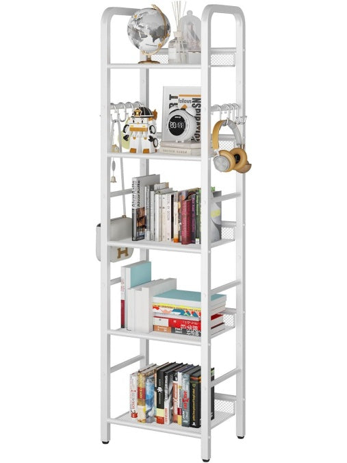 Libreria de Cinco Niveles con Ganchos Laterales y Estructura Metalica de Estilo Minimalista