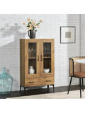 Vitrina Auxiliar con Puertas de Cristal Cajon Interior y Estante para Comedor Oficina Roble Negro