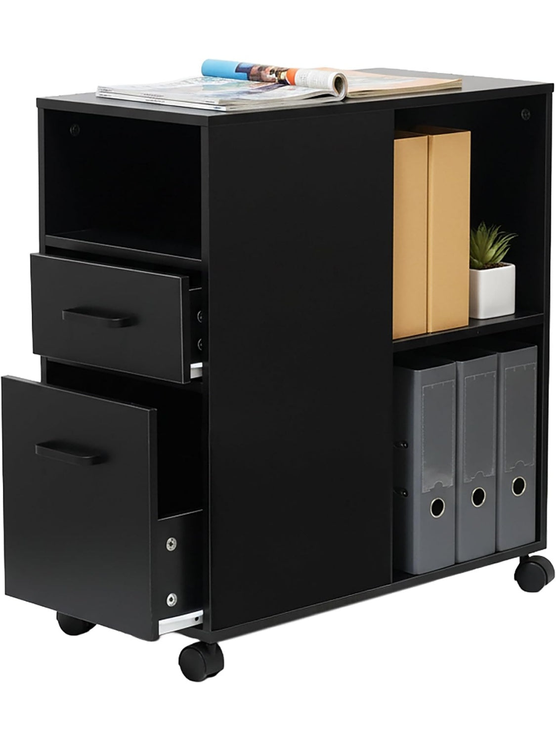 Cajonera de oficina con ruedas dos cajones y tres compartimentos de almacenamiento bajo escritorio mm5819845
