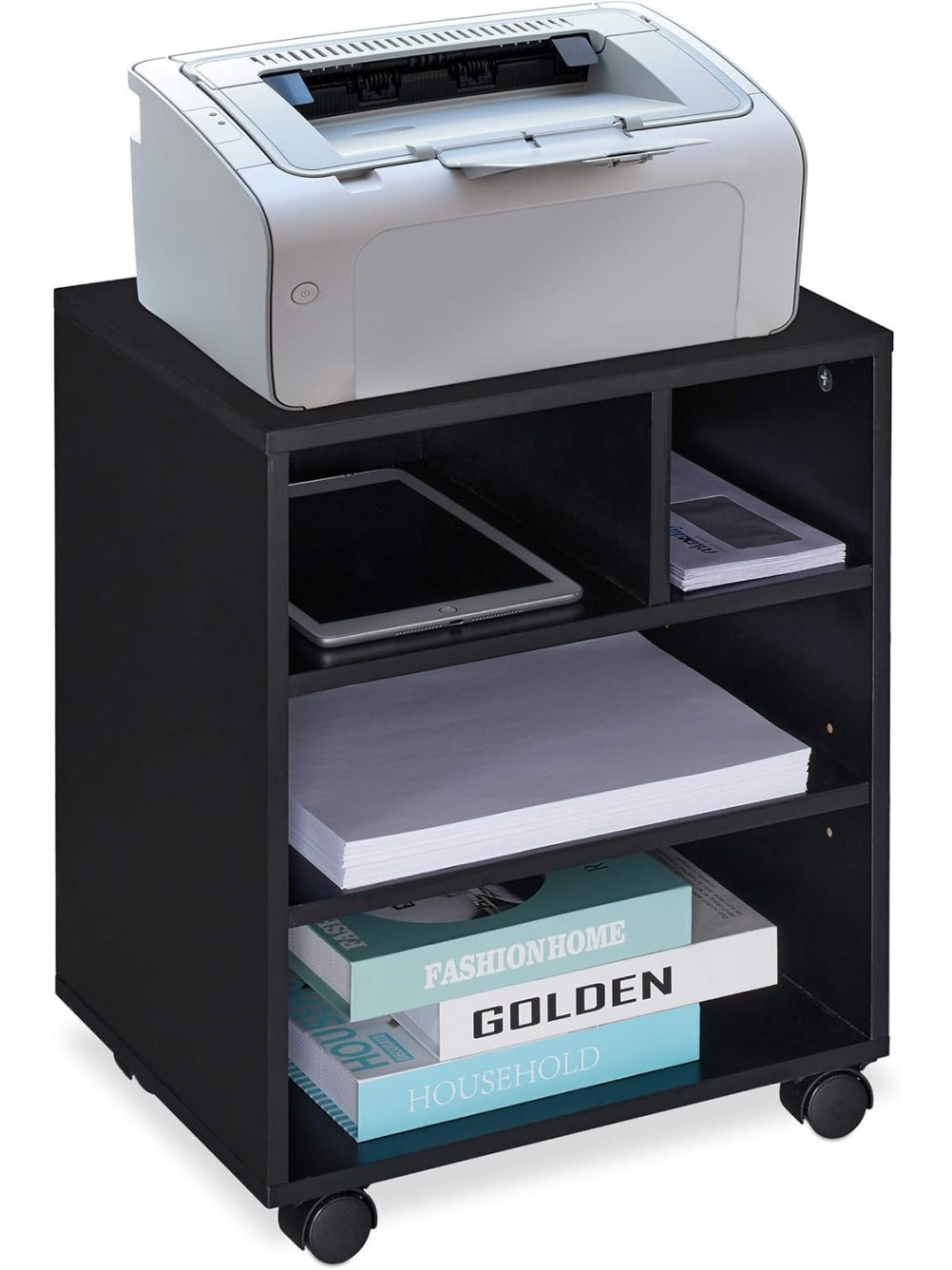 Mueble auxiliar para impresora con ruedas cuatro compartimentos abiertos para organizacion de oficina