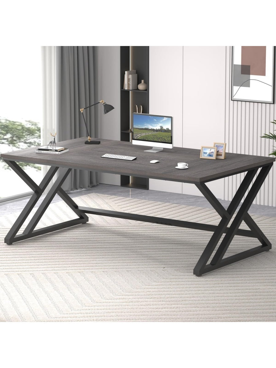 Escritorio Gaming Industrial de Madera y Metal con Amplia Superficie para PC Gris Oscuro