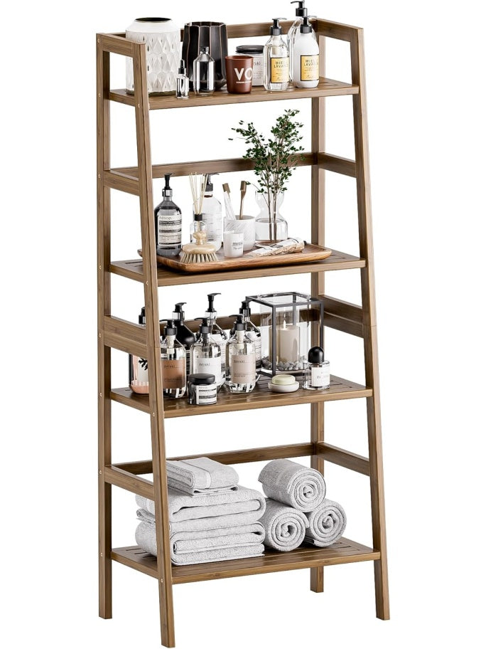Libreria Tipo Escalera de Bambu con Cuatro Niveles para Libros y Decoracion en Salon u Oficina