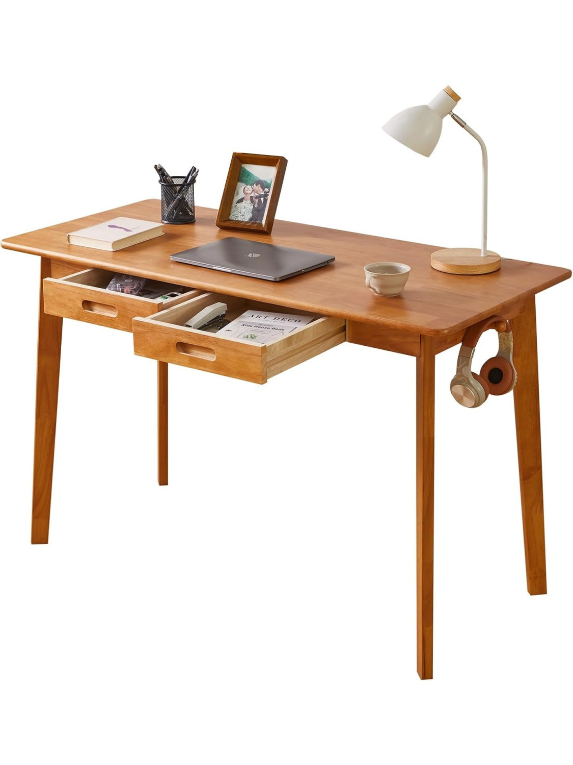 Escritorio de Madera Maciza con Cajon Integrado para Ordenador Portatil y Trabajo en Casa Cerezo